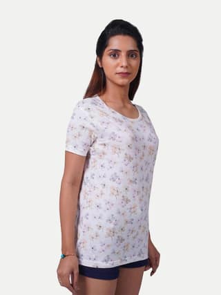 Women White T-shirt With All Over Floral Print