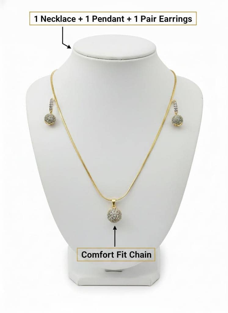 GemGleam Gold Plated Necklace and Earrings Set for Women | Stone Studded Pendant Jewellery Set | Lightweight Fashion Jewellery for Women And Girls view 3