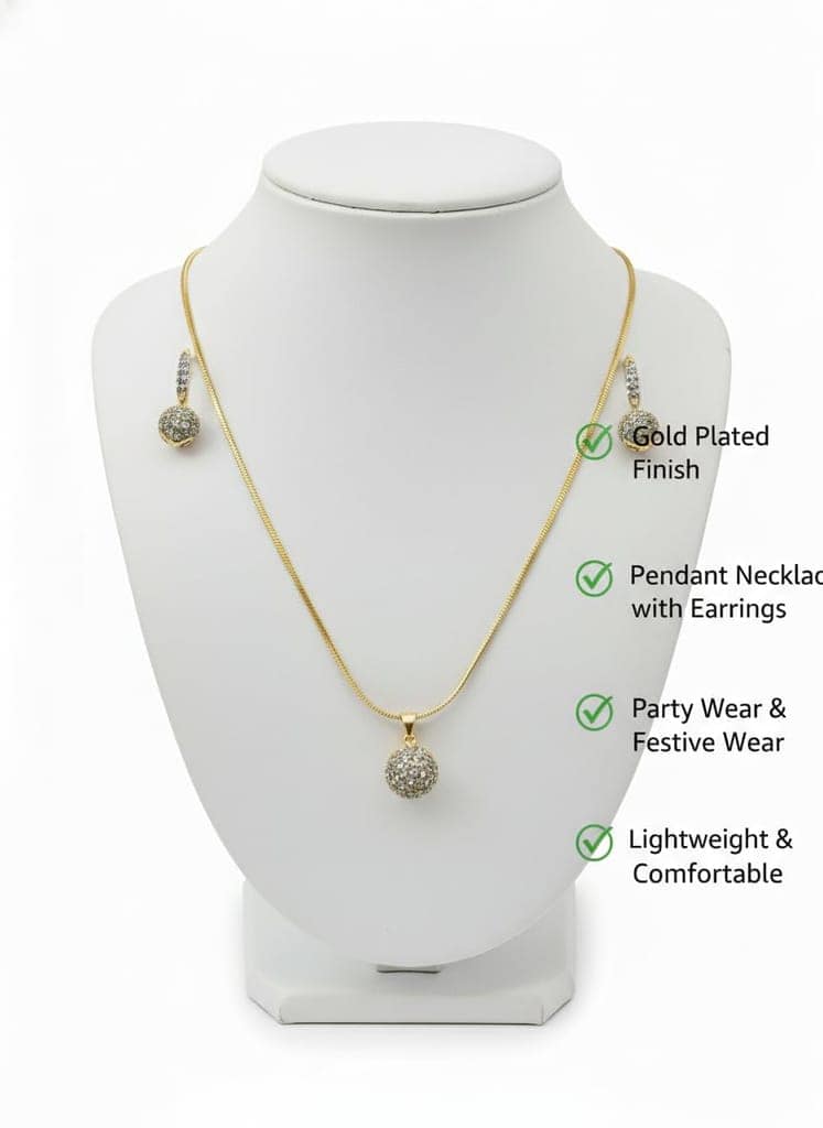 GemGleam Gold Plated Necklace and Earrings Set for Women | Stone Studded Pendant Jewellery Set | Lightweight Fashion Jewellery for Women And Girls view 4