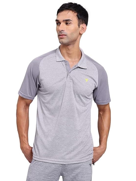TECHNOSPORT Men's Solid Slim Fit T-Shirt LIGHT GRAY