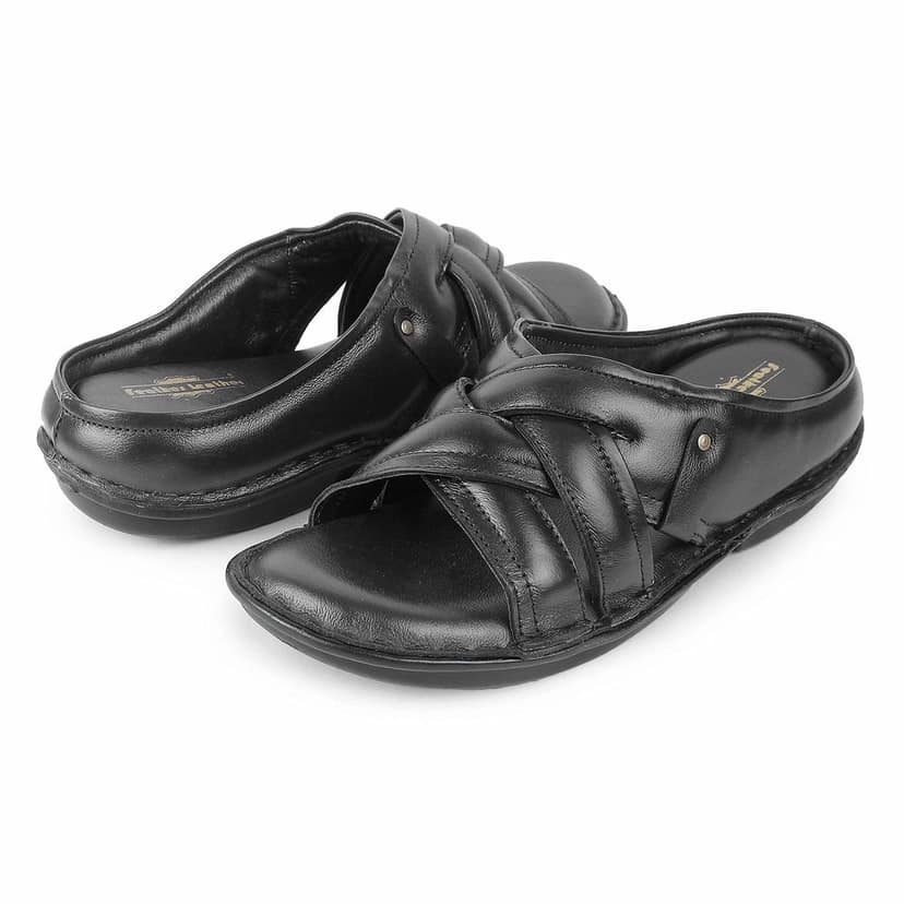 FEATHER LEATHER Men's Genuine Leather Comfortable & Fashionable Flip Flops Slipper | Casual Indoor / Outdoor / Cross Strip Chappal view 6