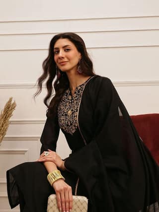 Gold Emb 3 Piece Kurta Set with Dupatta