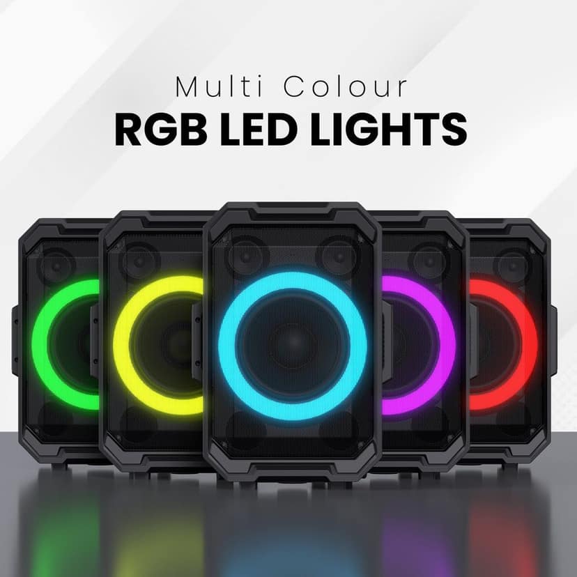 Portronics Iron Beats II 250W Wireless Bluetooth Party Speaker with Wireless Karaoke Mic, Upto 6 Hours Playtime, RGB Lights, Trolley Handle with Wheels, Multiple EQ Mode, Deep Bass, Fast Charging view 2