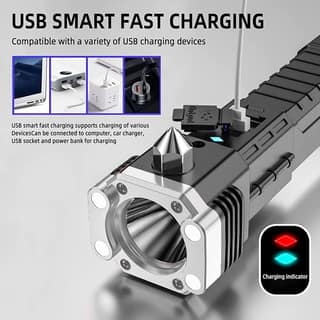 Rechargeable Hammer Torch with LED Front Light and COB Side Light