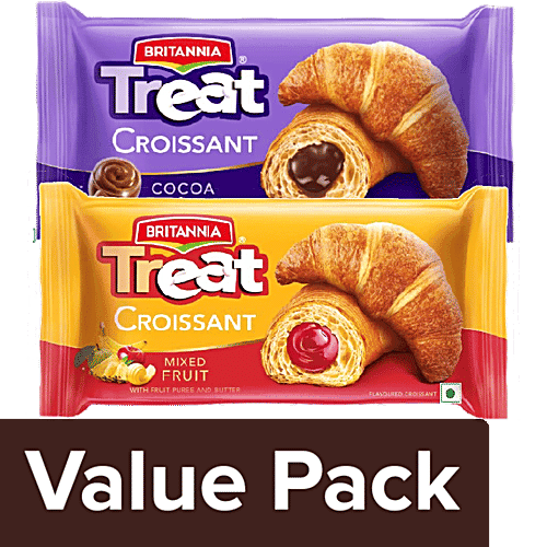 Britannia Treat Croissant-Cocoa Creme Filling 2x45g + Treat Croissant-Mixed Fruit 2x47g, Combo 2 Items