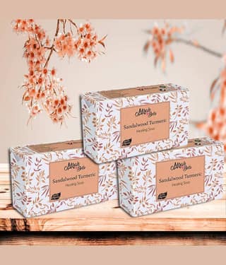 Mirah Belle - Organic Sandalwood Turmeric Healing Soap 125gm (Pack of 3) - For Acne,Breakouts,Pimples & Blemishes, Handmade Soap 375gm
