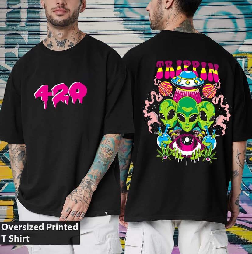 SCOTT FINCHER Men's Black Cotton Short Sleeve T-Shirt with Trippy Alien Graphic : AA(ARN)BLACK_147 view 3