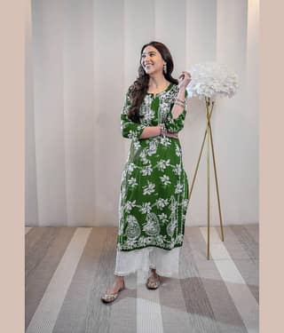 anushansa Women Viscose Rayon Printed Straight Kurti ( Navy Blue )