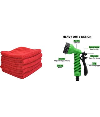 INGENS COMBO of Microfiber Cleaning Cloths,40x40cms 250GSM RED-Colour! Highly Absorbent and 7 function water spray nozzle
