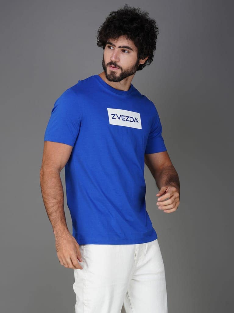 Men’s Branded Lightweight Cotton Round Neck T-Shirt-Blue view 3