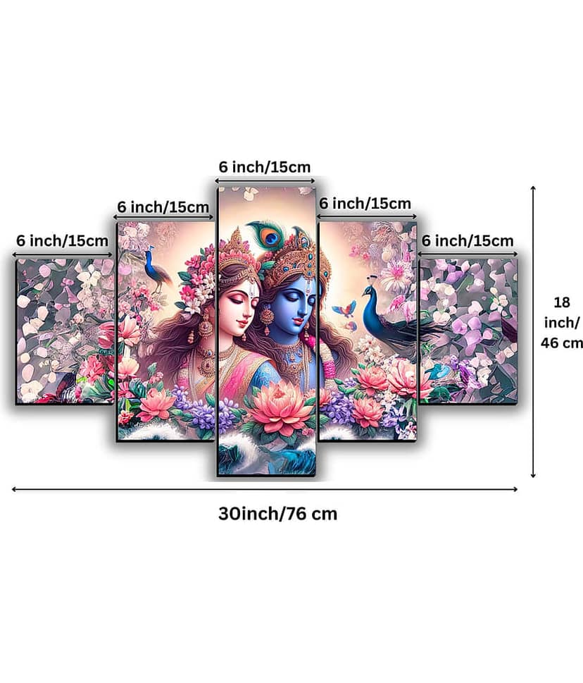 SNDArt Set Of 5 Radha Krishna Wall Paintings For Living Room Gift Items 18 x 30 inch view 2