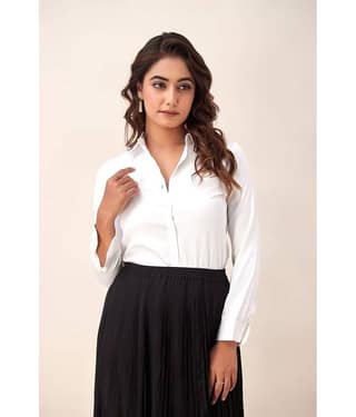NeshamaKurti Women Solid Satin Shirt ( White )