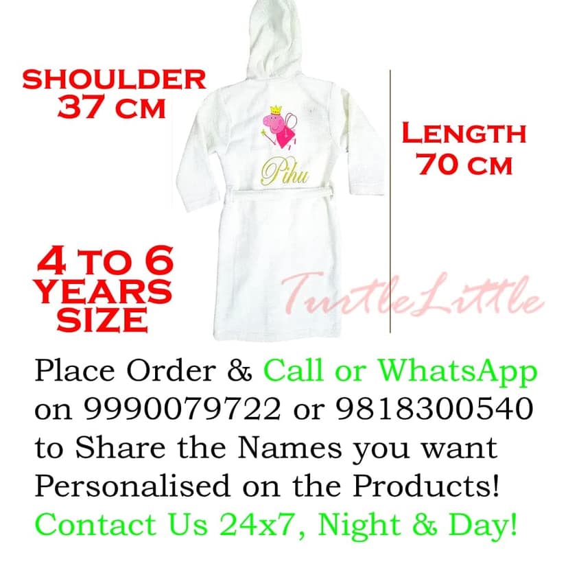 TurtleLittle, 100% Cotton, Unicorn My Little Pony Princess Bathrobe with Hood for Kids, 4 to 6 Years, with Name and Initials, 350 GSM (Set of 1, Ivory White) view 2