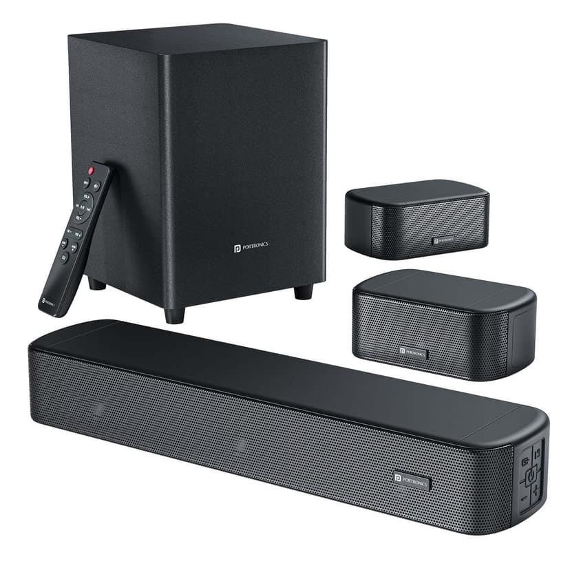 Portronics Pure Sound Pro X2 150W Home Theatre, 5.1 Channel Speaker and 5.1 Soundbar with Subwoofer - Black