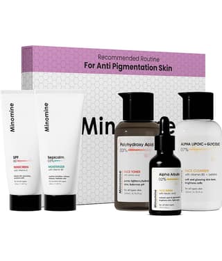 Minomine Anti-Pigmentation Skin, Gamechangers Skincare Routine Kit for Unisex | Alpha Lipoic Cleanser, Alpha Arbutin Serum, PHA Toner, Sepicalm Moisturizer & SPF 60 Moisturizer