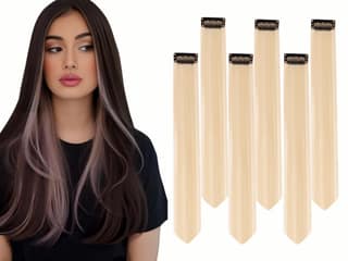Paradise Clip in Colored Hair Streak (Strips) Extensions for Women, 20 Inch Straight Hair Highlights, Blonde, Instant Volume, No Damage, Heat Resistant Synthetic Fibre, Pack of 6 Paradise Clip in Colored Hair Streak (Strips) Extensions for Women, 20 Inch