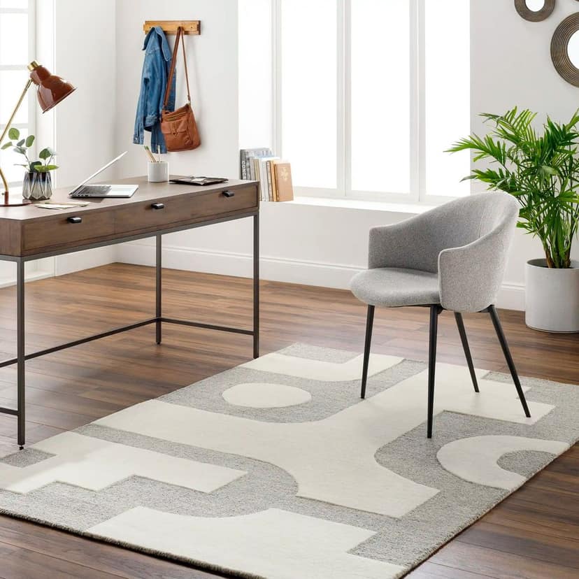 Hand Tufted Brook Black and Beige Geometric Wool Rug