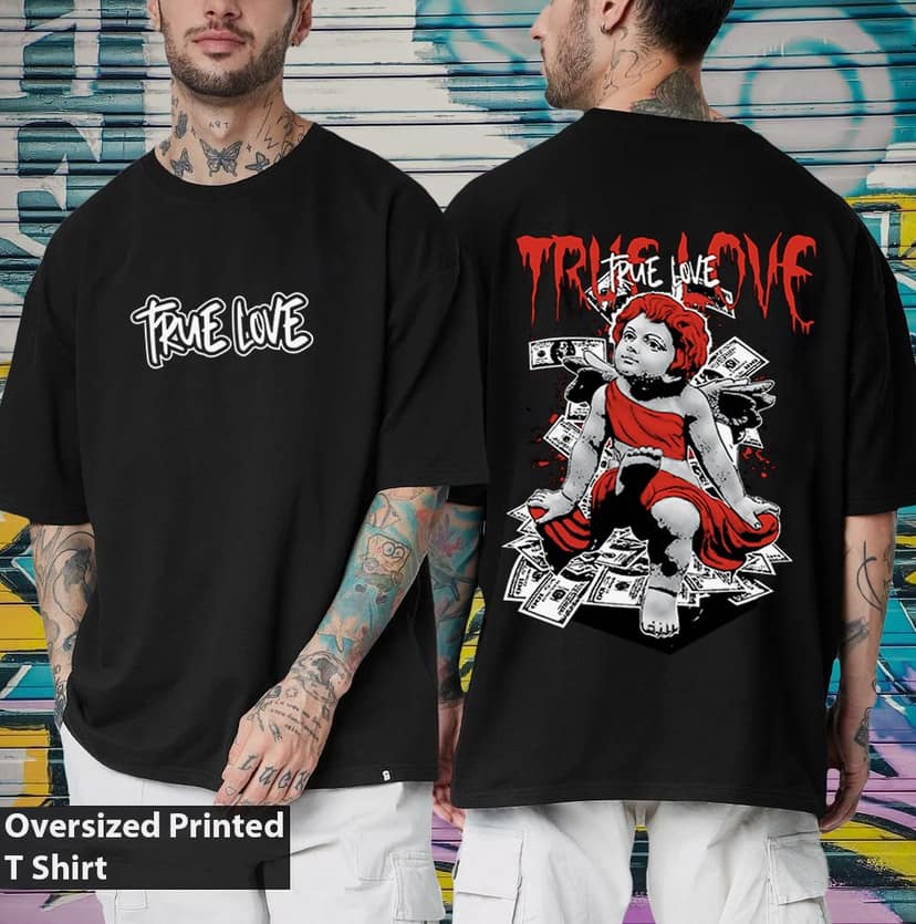 SCOTT FINCHER Men's Streetwear Hip Hop T-Shirt with Angel and Money Graphic Design : AA(ARN)BLACK_215 view 3