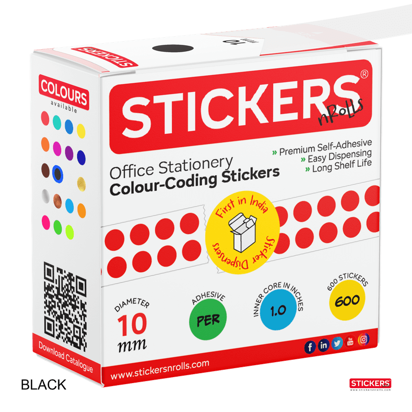 10mm - Round - Solid Colours - Colour Coding Stickers - Permanent Adhesive view 2