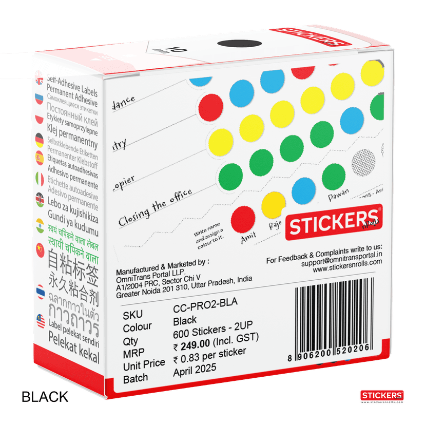 10mm - Round - Solid Colours - Colour Coding Stickers - Permanent Adhesive view 5