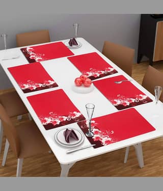 PVC Floral Rectangle Table Mats (45 cm x 30 cm) Pack of 6 - Brown