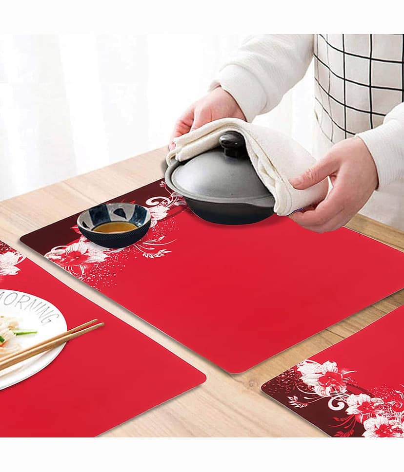 PVC Floral Rectangle Table Mats (45 cm x 30 cm) Pack of 6 - Brown view 2
