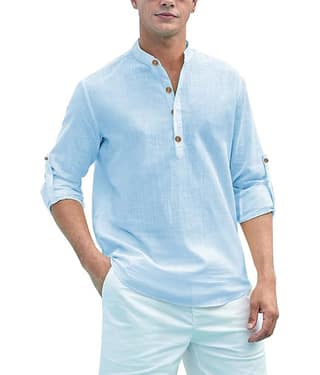 TrendiVastra Cotton Blend Plain Shirt Style Kurta For Men ( Sky Blue )