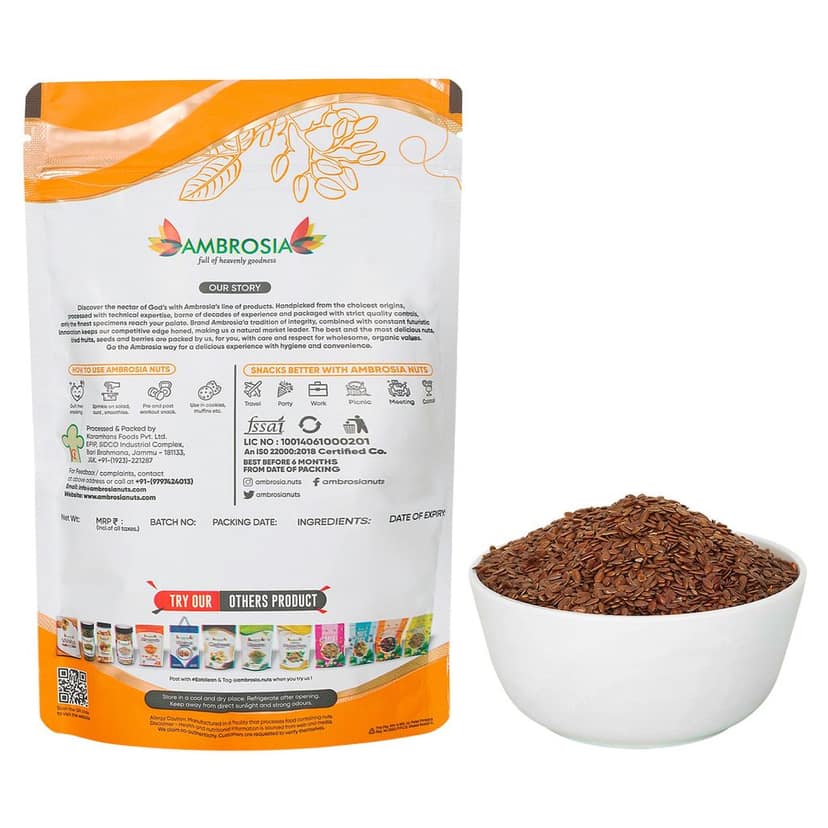 Ambrosia Raw Flax Seeds Pouch 250g | Alsi -Seeds for Weight Loss & Hair Growth (Pack of 1) Flax Seed view 5