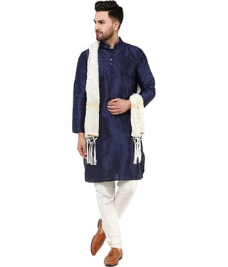 SKAVIJ Blue Silk Blend Kurta Pyjama Set