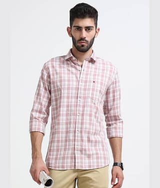 Cool Colors 100% Cotton Slim Fit Checks Full Sleeves Men's Casual Shirt - Pink ( Pack of 1 )