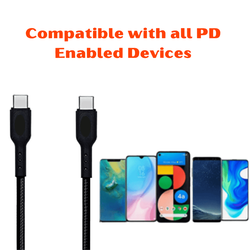 Champion Type-C to C 35W PD Data Sync & Charging Cable Braided 1M for all Android & Type-C Devices (Black) view 4