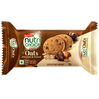 Britannia Nutrichoice Oats Cookies - Chocolate & Almonds, Fibre Rich, Healthy Snack, 75 G
