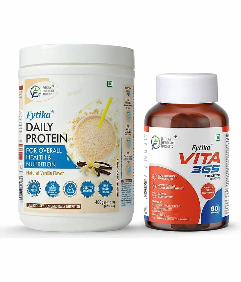 Fytika Daily Protein Vanilla-400G + Vita 365-60 Tabs, Combo (Pack of 2)