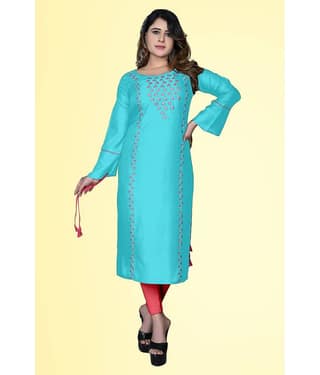 HAYA - Turquoise Rayon Women's Straight Kurti ( Pack of 1 )