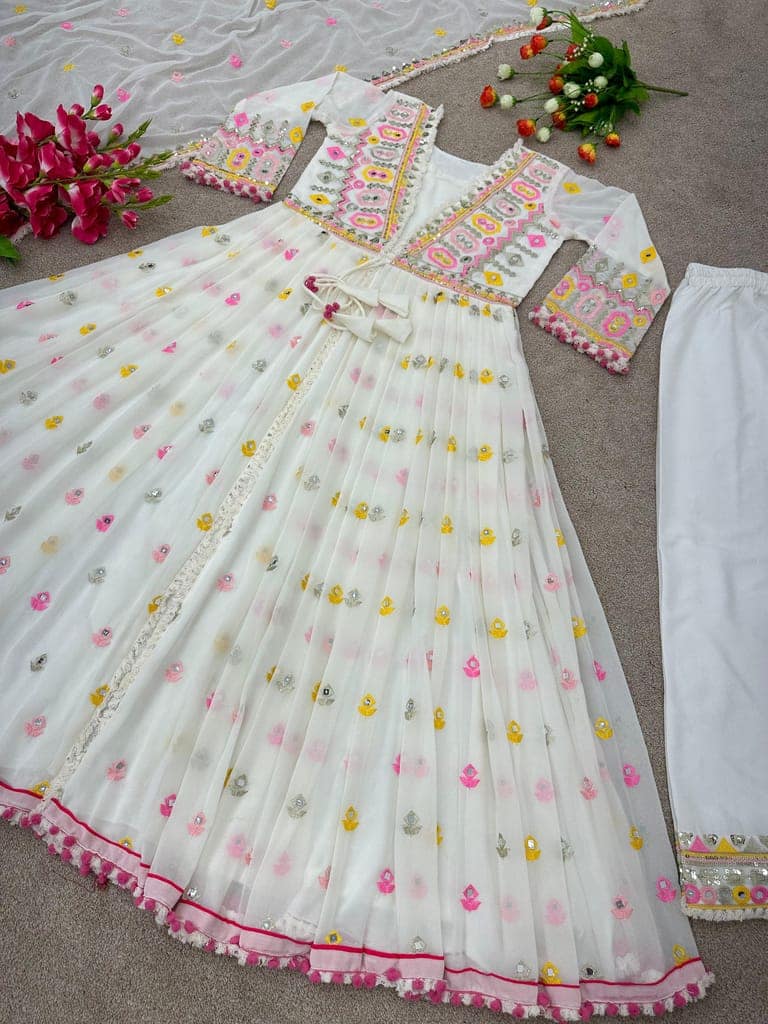 Anarkali White indian salwar kameez Dupatta for women ready to wear designer pakistani dresses Festival 3 piece view 6