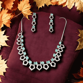 Gold and Blue Diamond Cut Charming Necklace Set for girls