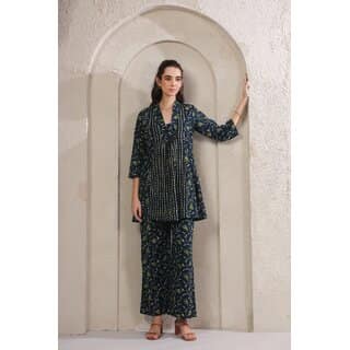 Elara Women's Floral Co-ord Set - Chic Casual Outfit with Wide-Leg Pants