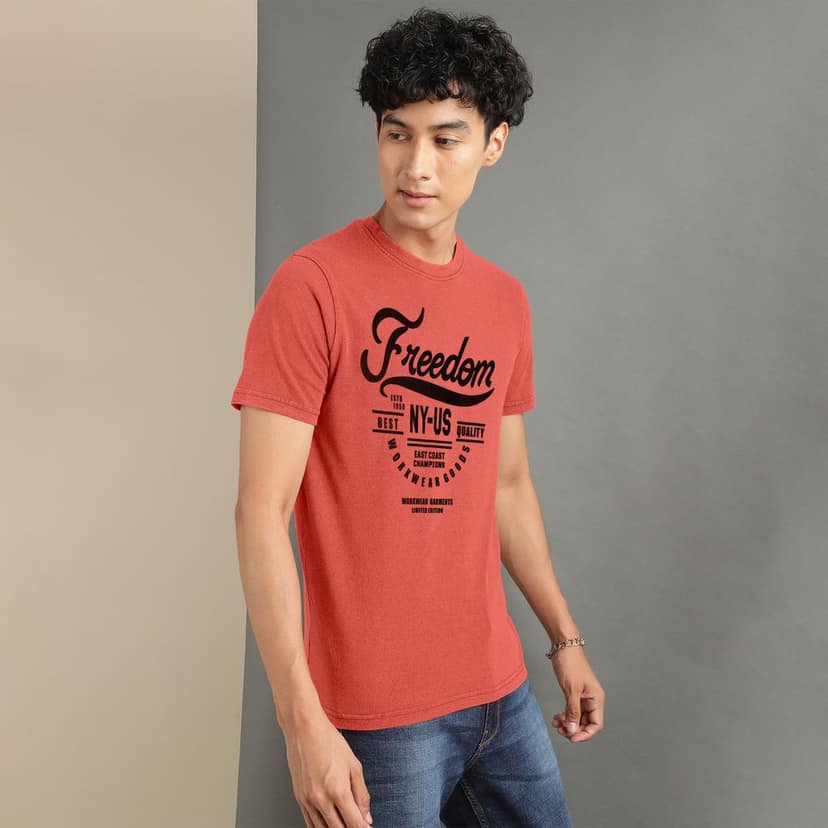 Ftx Men Printed Roundneck Cotton Rich Half Sleeve Tshirt view 5