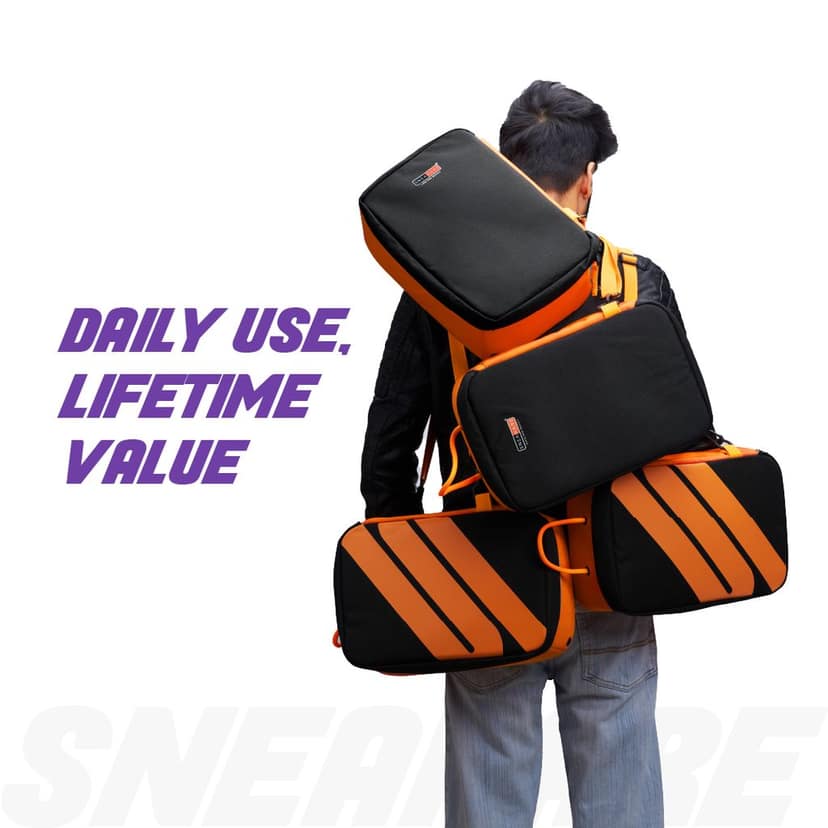 SNEAKARE Premium Shoe Bag for Travel - Fits Sneakers Up to UK Size 12, Removable Crossbody Strap, Airflow Vents & Extra Pockets with 5mm Thickness view 2