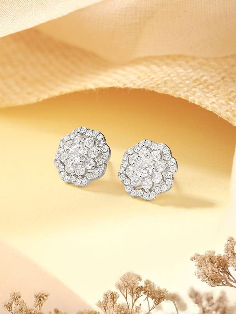 925 Sterling Silver Zircon Studded Floral Studds Earrings view 2