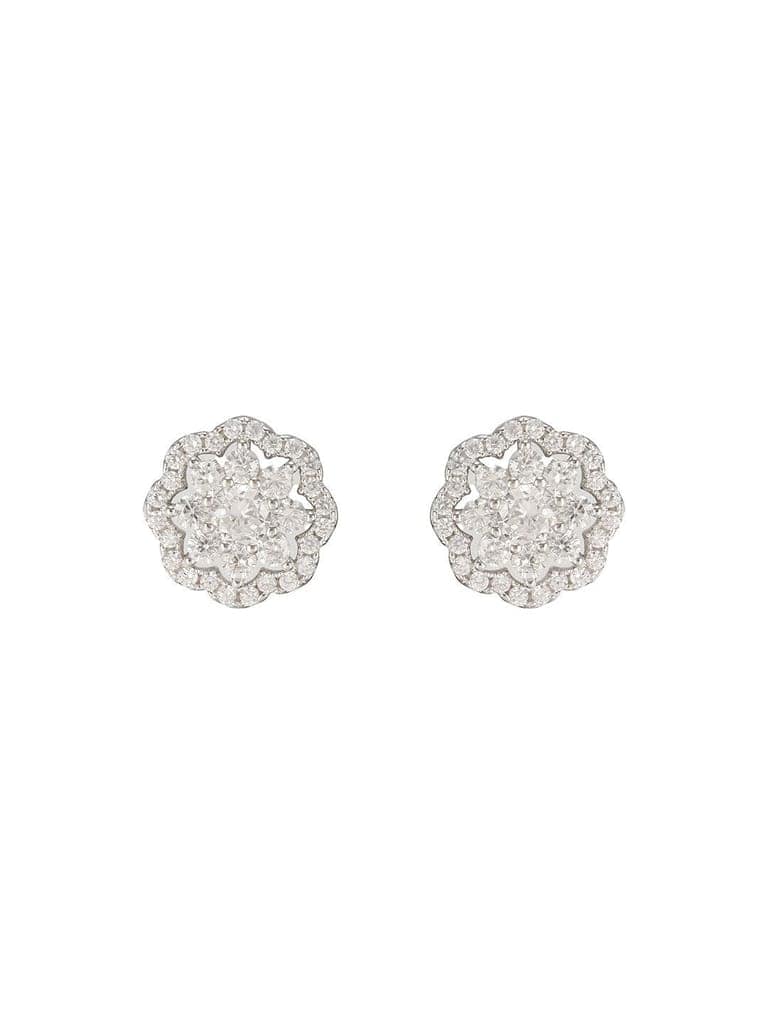 925 Sterling Silver Zircon Studded Floral Studds Earrings view 6