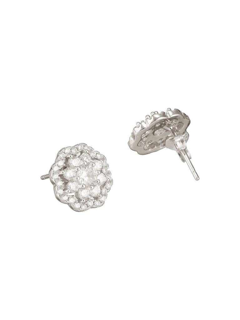 925 Sterling Silver Zircon Studded Floral Studds Earrings view 7