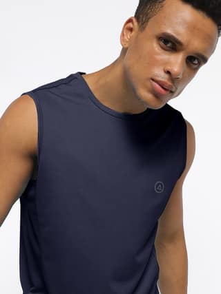 Men Dark Navy Textured Sleeveless Sports T-shirt
