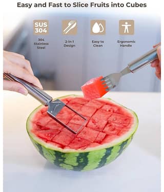 THRIFTKART Stainless Steel 2 in 1 Watermelon Fork Slicer Cutter(Set of 1)