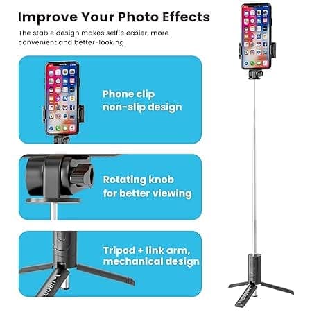 UBON Travel Selfie Stick SF-140, v5.0 Bluetooth Connectivity Multifunctional Selfie Stick with Wireless Remote, Non-Slippery Tripod Stand, Extend Up to 1000MM, 360 Degree Rotation, Easy to Use & Carry view 6