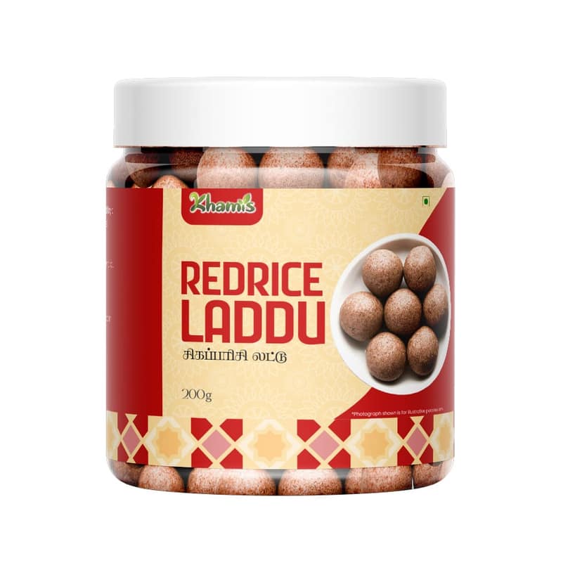 Red Rice Laddu | Traditional Healthy Sweet | Made with Jaggery | Iron-Rich | No Preservatives | Khamis Healthy Foods - 200g (pack of 2)