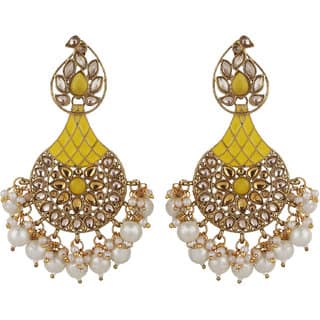 Enamel Chand Baali Pearl Earrings for Girls Color Yellow Gold Alloy Brass Copper Material Earrings for Women's