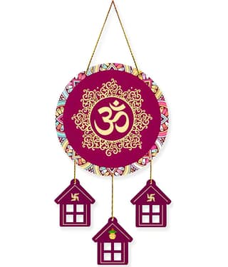 Positive Vibe Lifestyle Wood Om Wall Hanging Wall Sculpture Maroon - Pack of 1