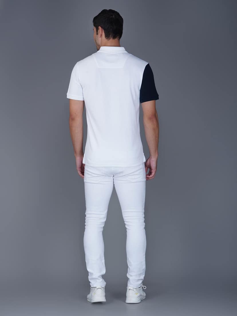 Men’s Premium Cotton Color Block Polo T-shirt White/Navy view 2