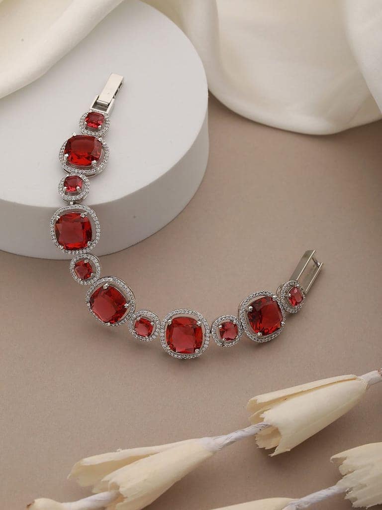 Rhodium Plated Red Zircon Studded tennis Wraparound Bracelet view 3